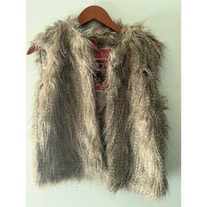 B Collection By BERNARDO Womens Small Brown Sleeveless Fur Open Vest XS Adults